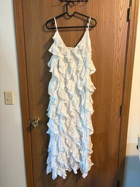 BHLDN Jia Bias-Cut Ruffled V-Neck Gown